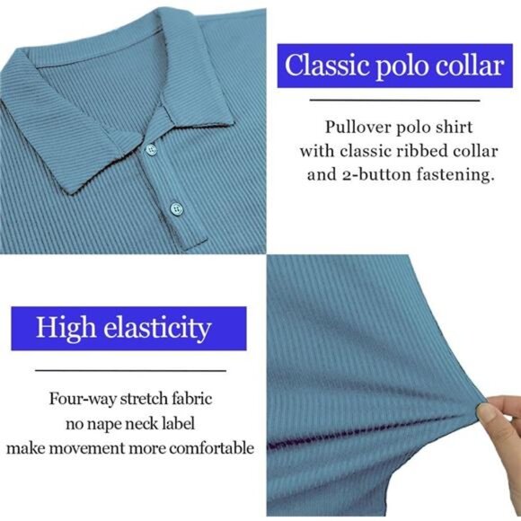 Men's Muscle Polo Shirts Tops Blue - Picture 2 of 5